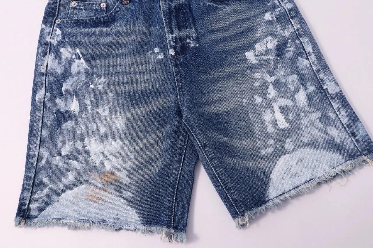 663#Gallery Dept New style distressed retro splashed blue washed denim shorts casual pants washed blue S~XL p200